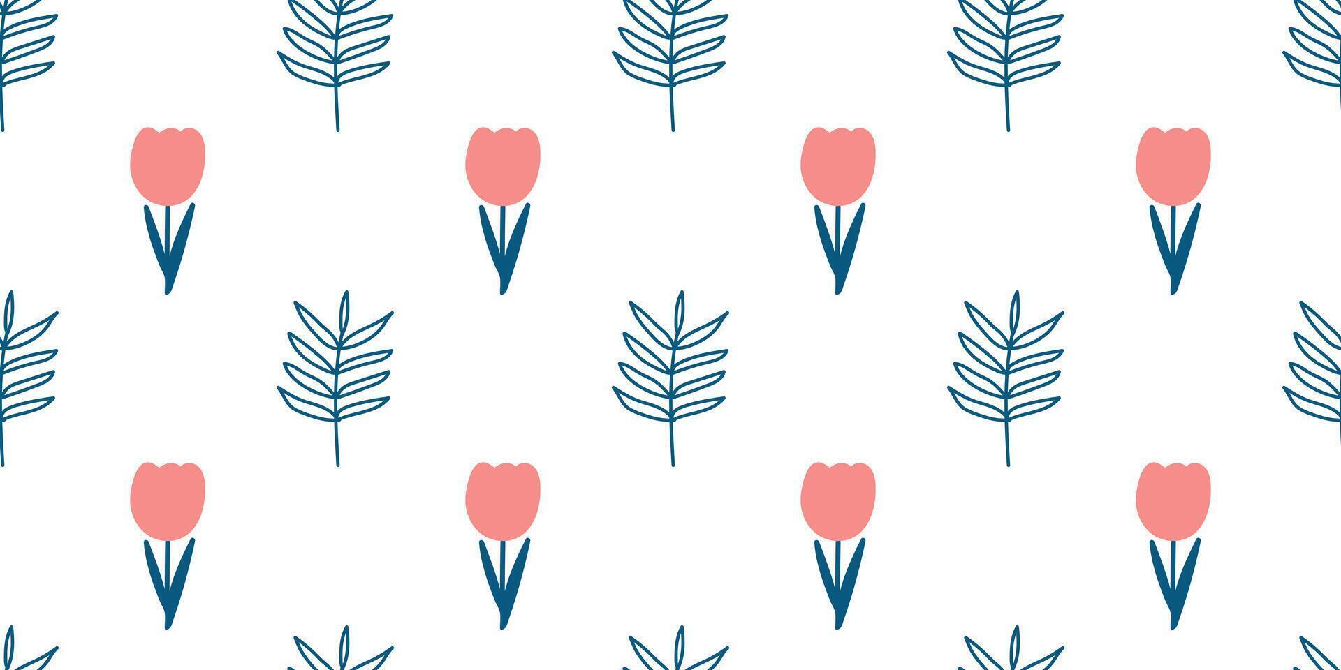 Colorful Flower seamless pattern illustration in Children style art. Floral doodle endless bright background funny simple nature shapes wallpaper. Spring child wrapping vector
