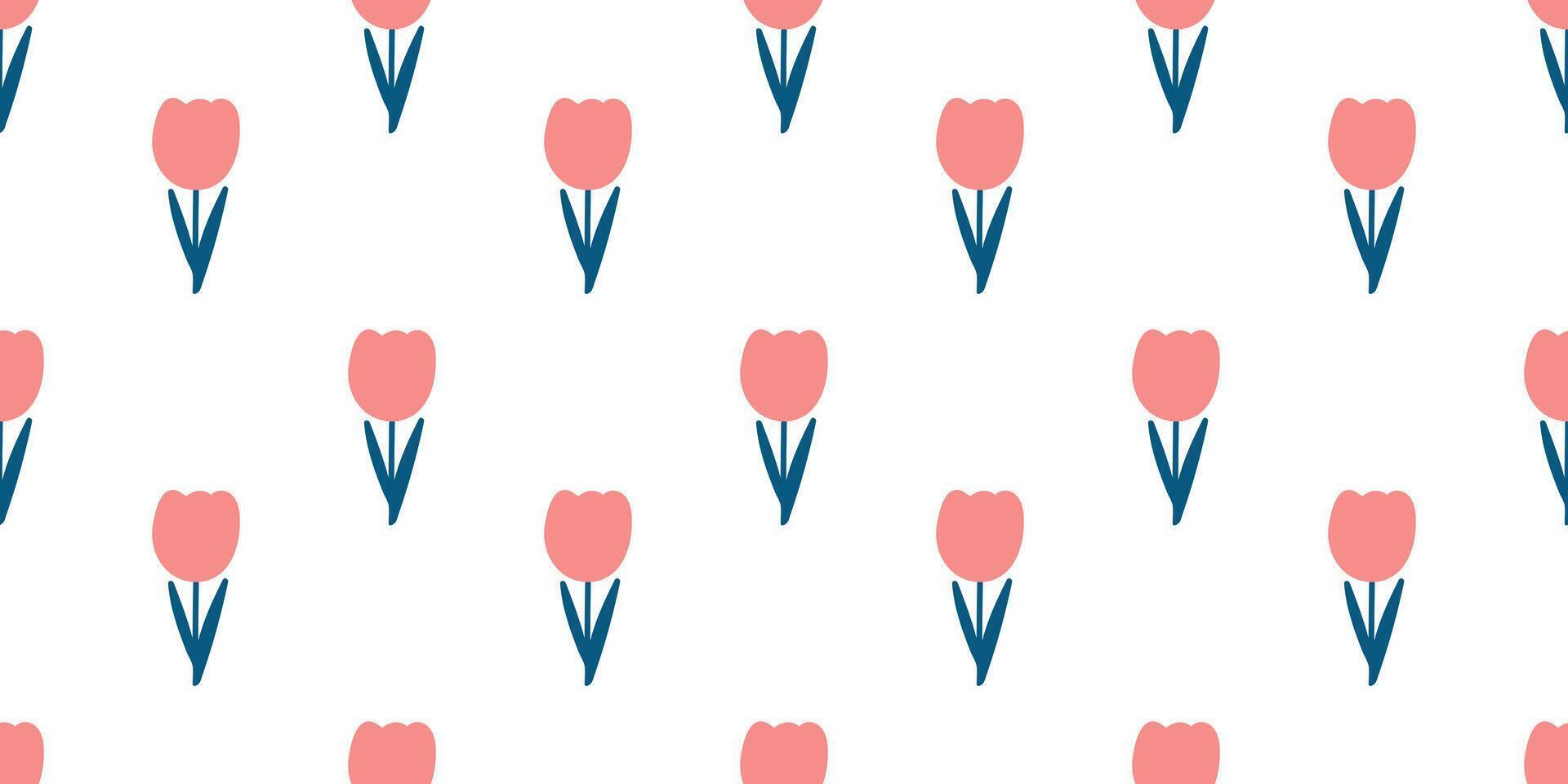 Colorful Flower seamless Pattern minimalist illustration. Children simple cute style pink floral doodle background, funny girly basic nature shapes wallpaper or fabric vector