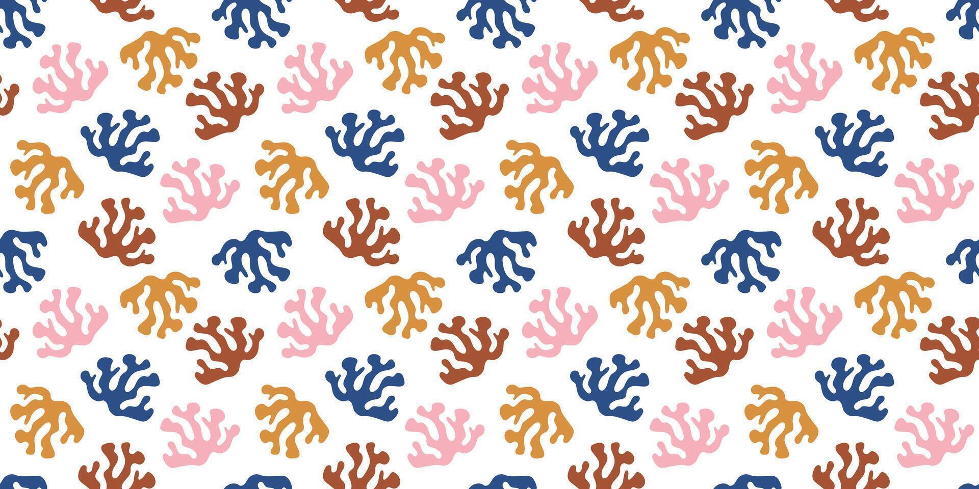 Abstract Seamless Patterns with natural colorful shapes Leaves and Flowers on white background. Trendy matisse hand drawn illustration in flat style for wrapping paper, textile print, wallpaper vector