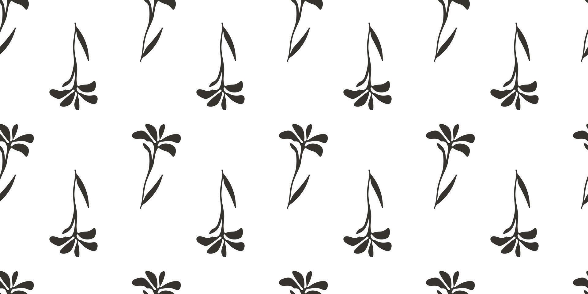Minimalist hand drawn flower seamless pattern. Children style floral doodle background, nature shapes wallpaper vector