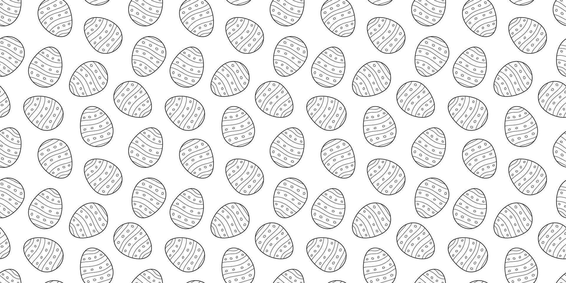 Simple monochrome hand drawn outline illustration. Traditional black contoured Easter Eggs Seamless doodle Pattern isolated on white background. Perfect for wallpaper or fabric vector