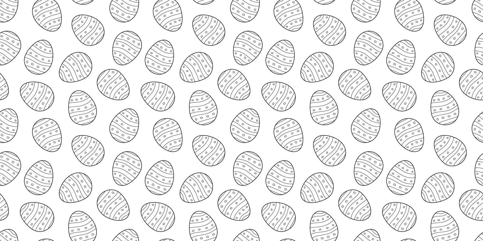 Simple monochrome hand drawn outline illustration. Traditional black contoured Easter Eggs Seamless doodle Pattern isolated on white background. Perfect for wallpaper or fabric vector