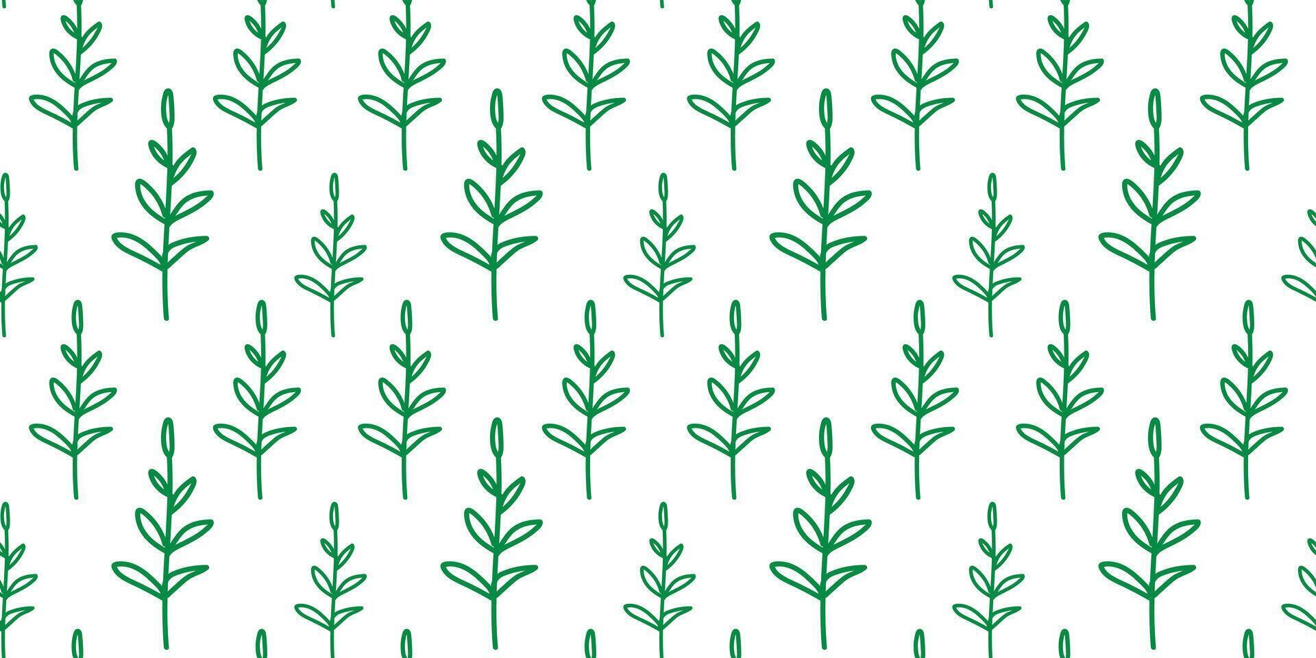 Abstract outlined Leaves Seamless Pattern. Hand drawn green brush painted plants. Vector foliage silhouettes. Natural summer organic ornament. Botanical spring background