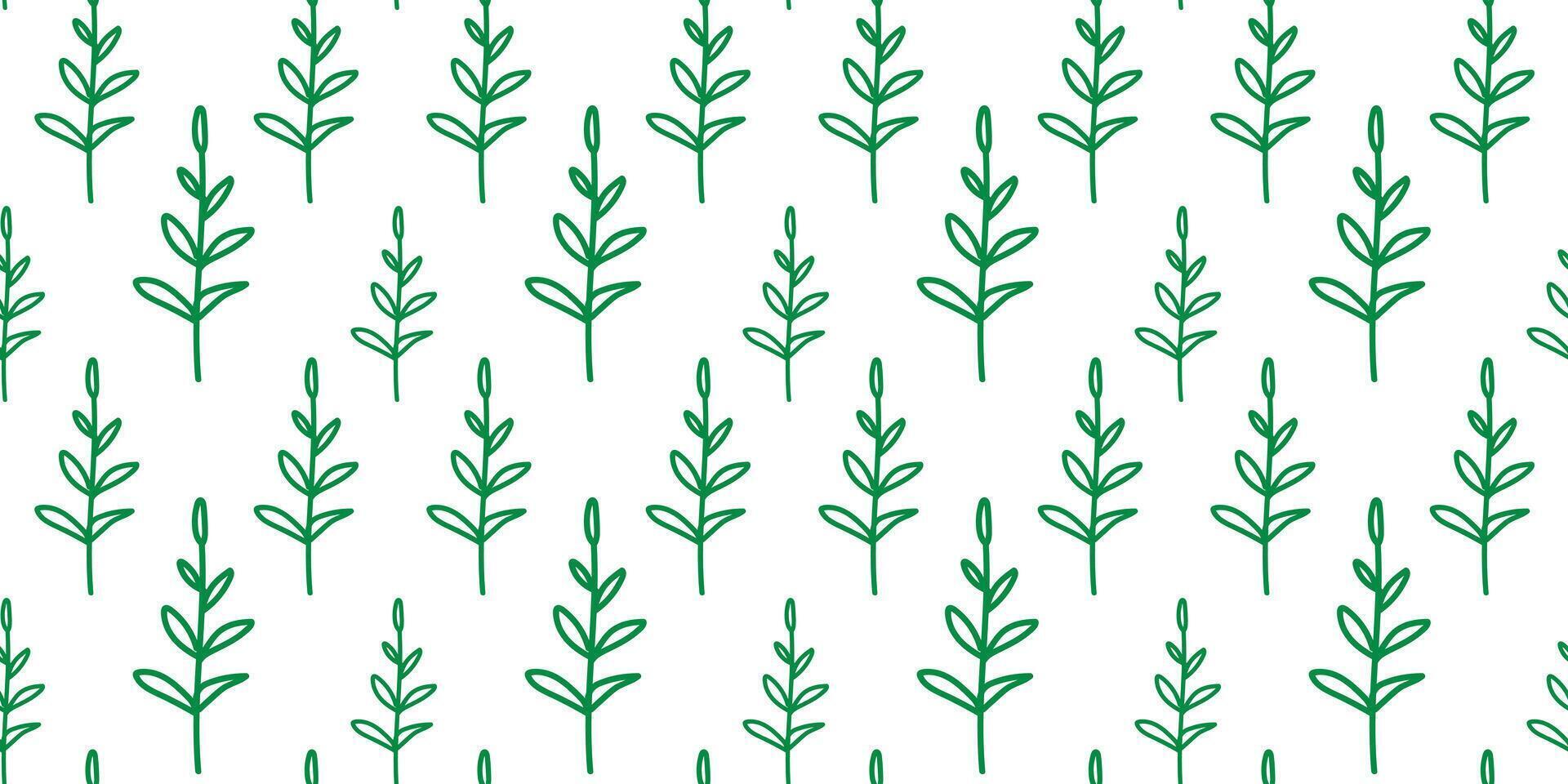 Abstract outlined Leaves Seamless Pattern. Hand drawn green brush painted plants. Vector foliage silhouettes. Natural summer organic ornament. Botanical spring background