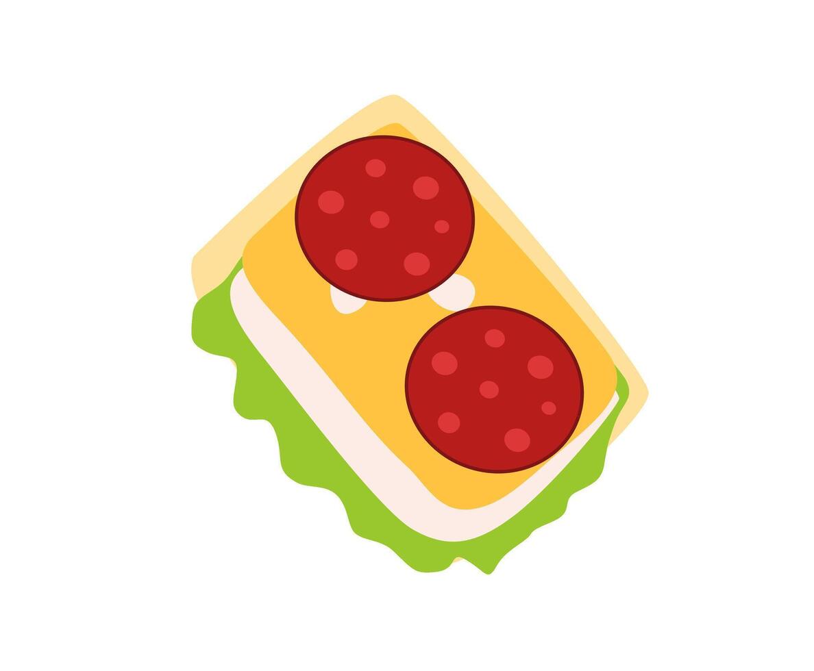 emparedado aislado en blanco. embutido, queso, verde ensalada. rápido alimento, bocadillo. mano dibujado comida. icono, garabatear. plano vector. vector