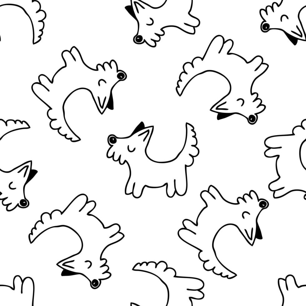 Hand drawn monochrome seamless pattern with cute dogs. Animal cartoon vector character print. Perfect for tee, paper, textile and fabric.