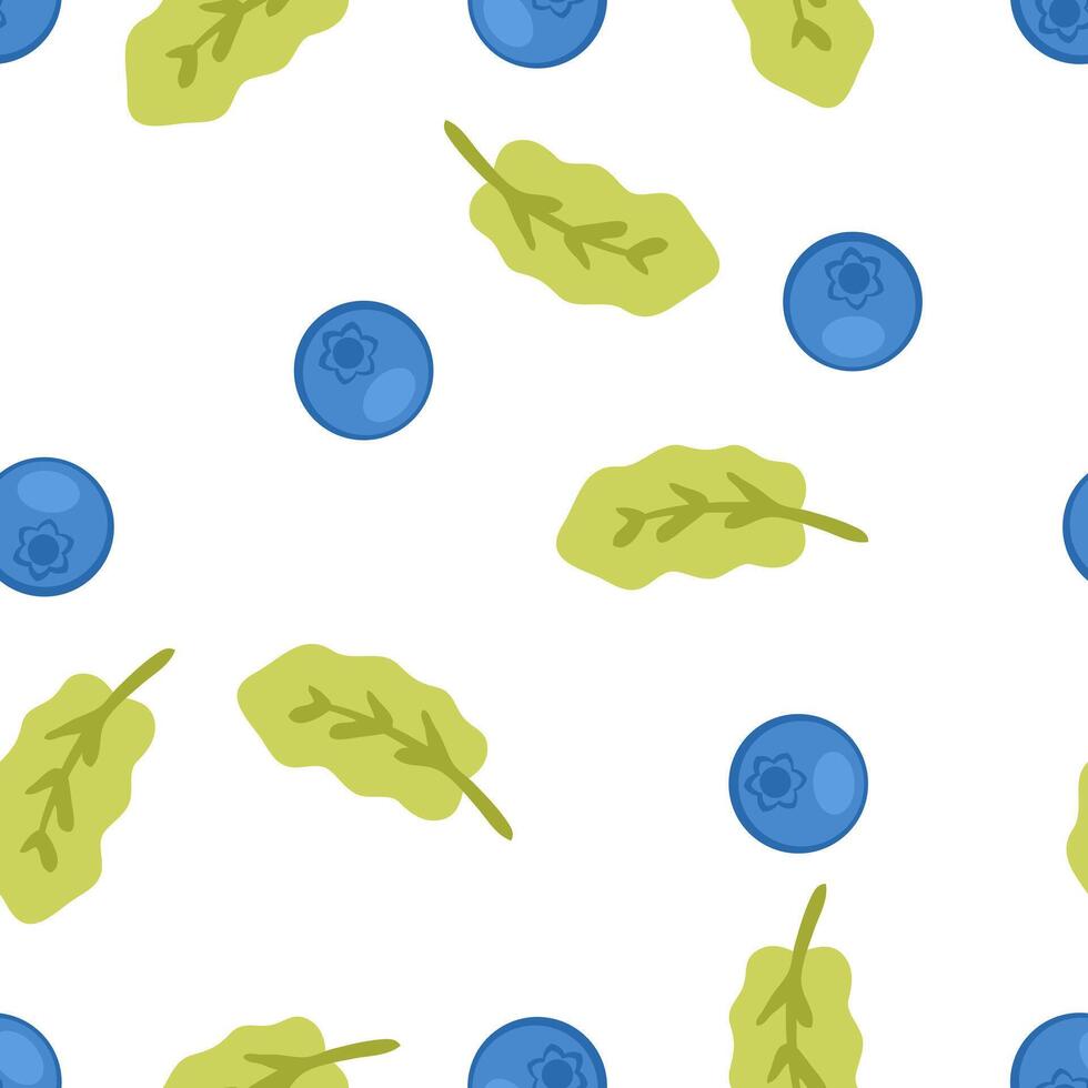 Summer seamless pattern with blueberry berries and leaves. Perfect print for paper, textile and fabric. Hand drawn vector illustration.