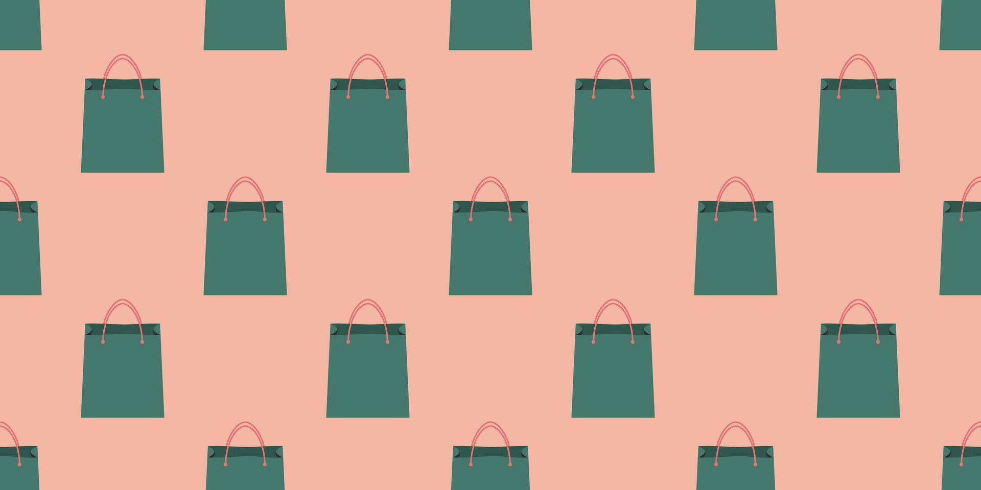 Shopping bags Seamless Background. Pink shop pattern in flat minimalist style for wrapping paper or print vector