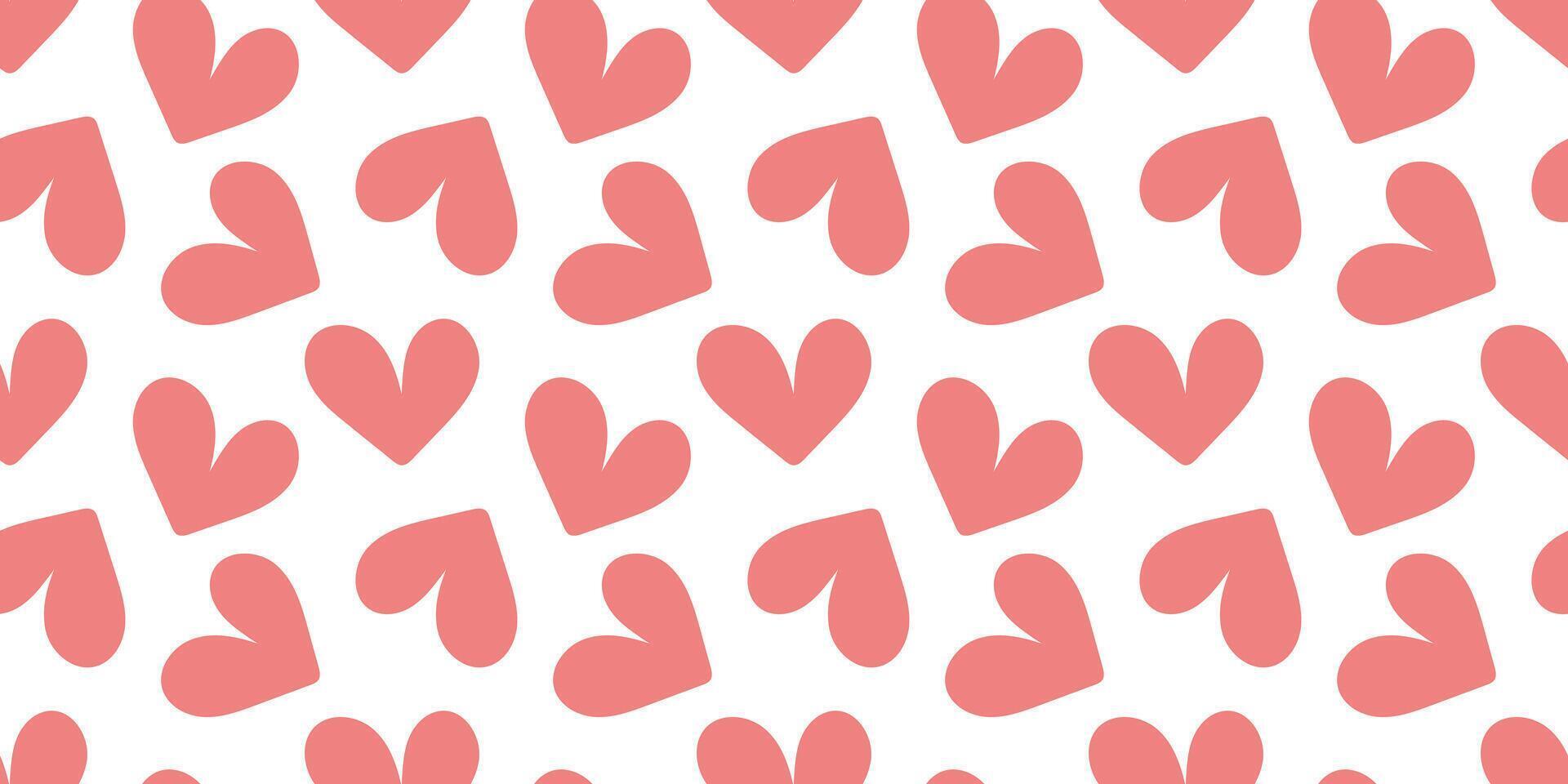 Pink love heart seamless pattern illustration. Cute romantic hand drawn background print. Valentine's day holiday backdrop texture, wedding design vector