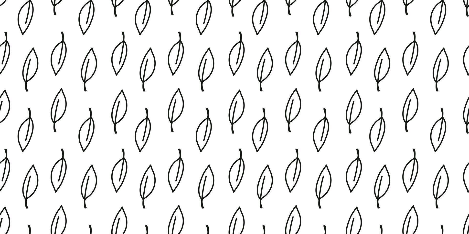 Abstract outlined Leaves Seamless Pattern. Hand drawn black brush painted plants. Vector foliage silhouettes. Natural summer organic ornament. Botanical spring background