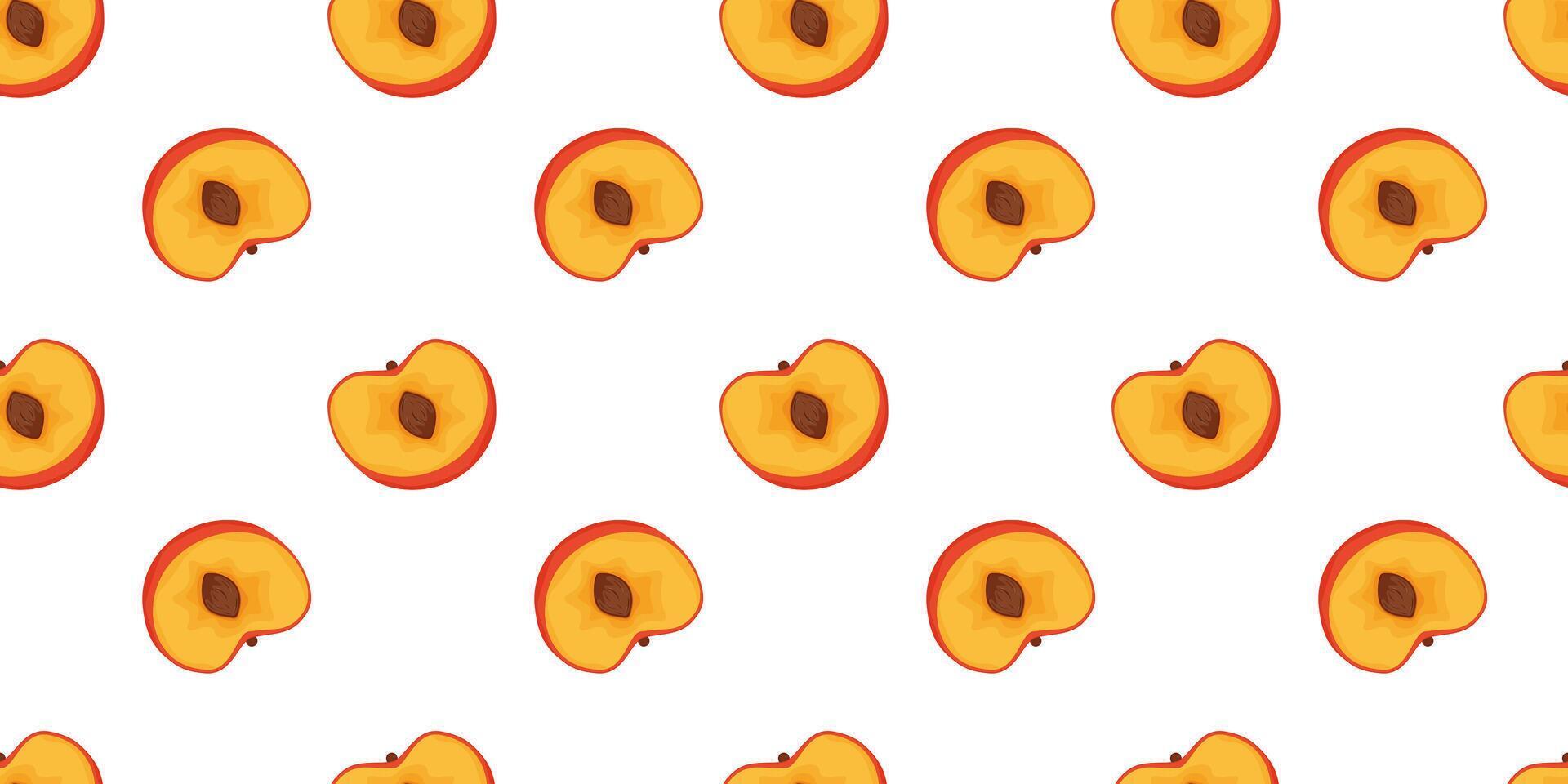 Seamless pattern with cartoon Peaches isolated on white. Bright tasty Summer fruits. Berry Illustration print greeting cards, cover vector