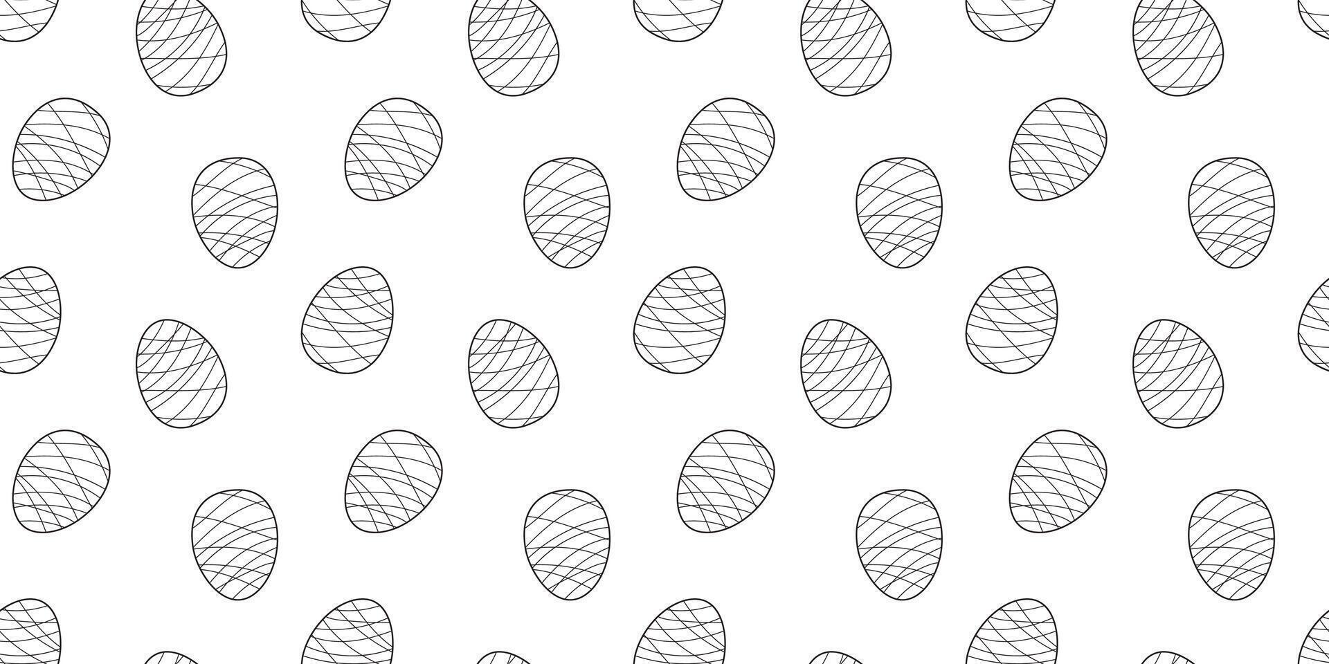 Easter Eggs Seamless doodle Pattern isolated on white background. Simple monochrome hand drawn outline illustration. Perfect for wallpaper or fabric vector