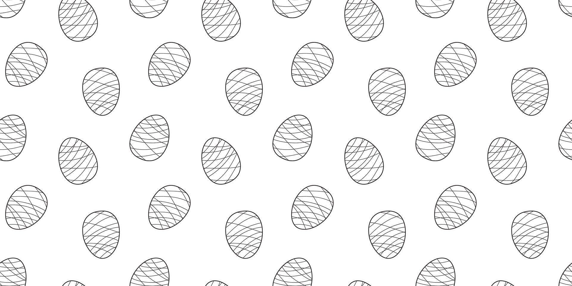 Easter Eggs Seamless doodle Pattern isolated on white background. Simple monochrome hand drawn outline illustration. Perfect for wallpaper or fabric vector