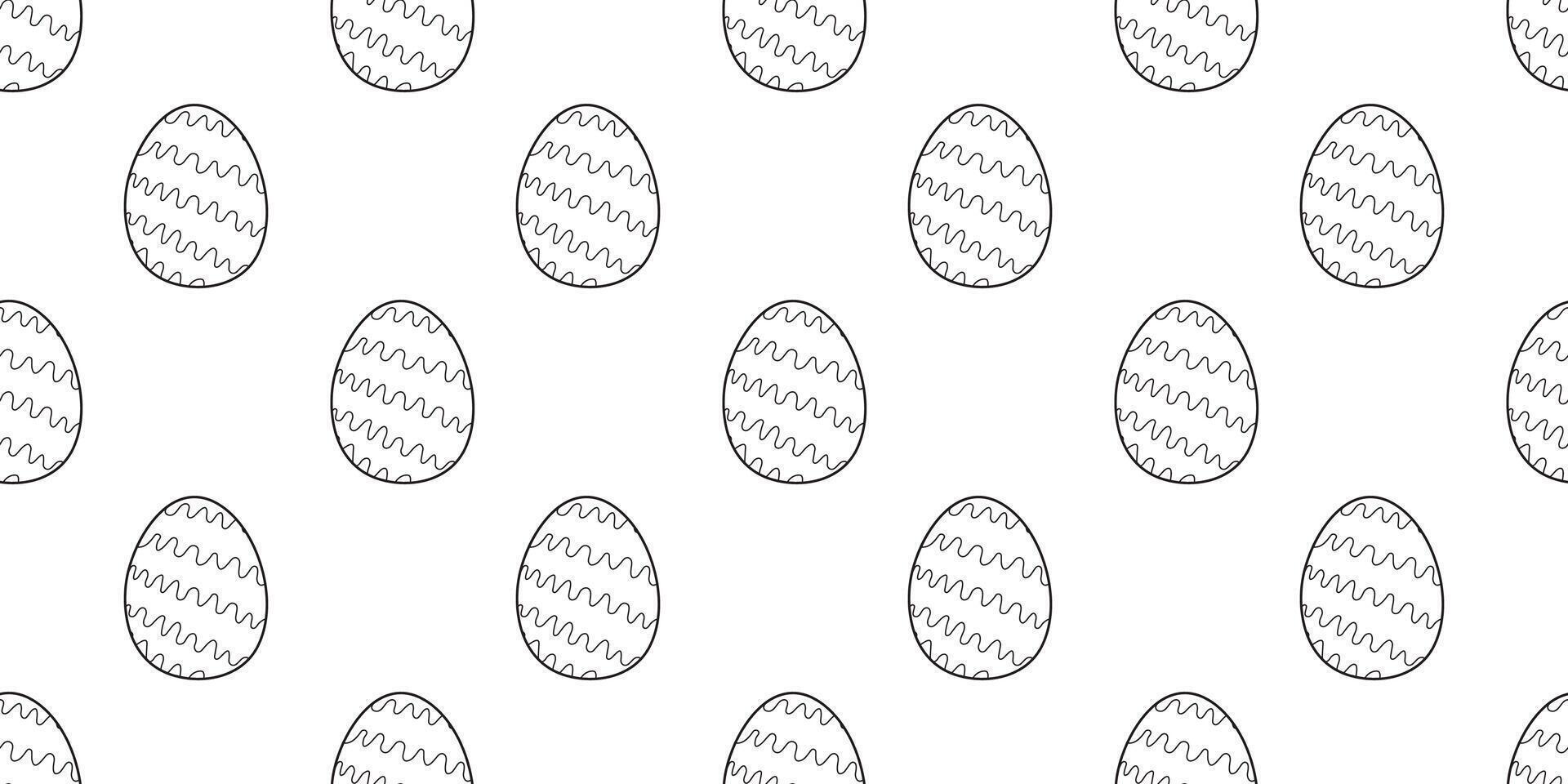 Traditional black contoured Easter Eggs Seamless doodle Pattern isolated on white background. Simple monochrome hand drawn outline illustration. Perfect for wallpaper or fabric vector