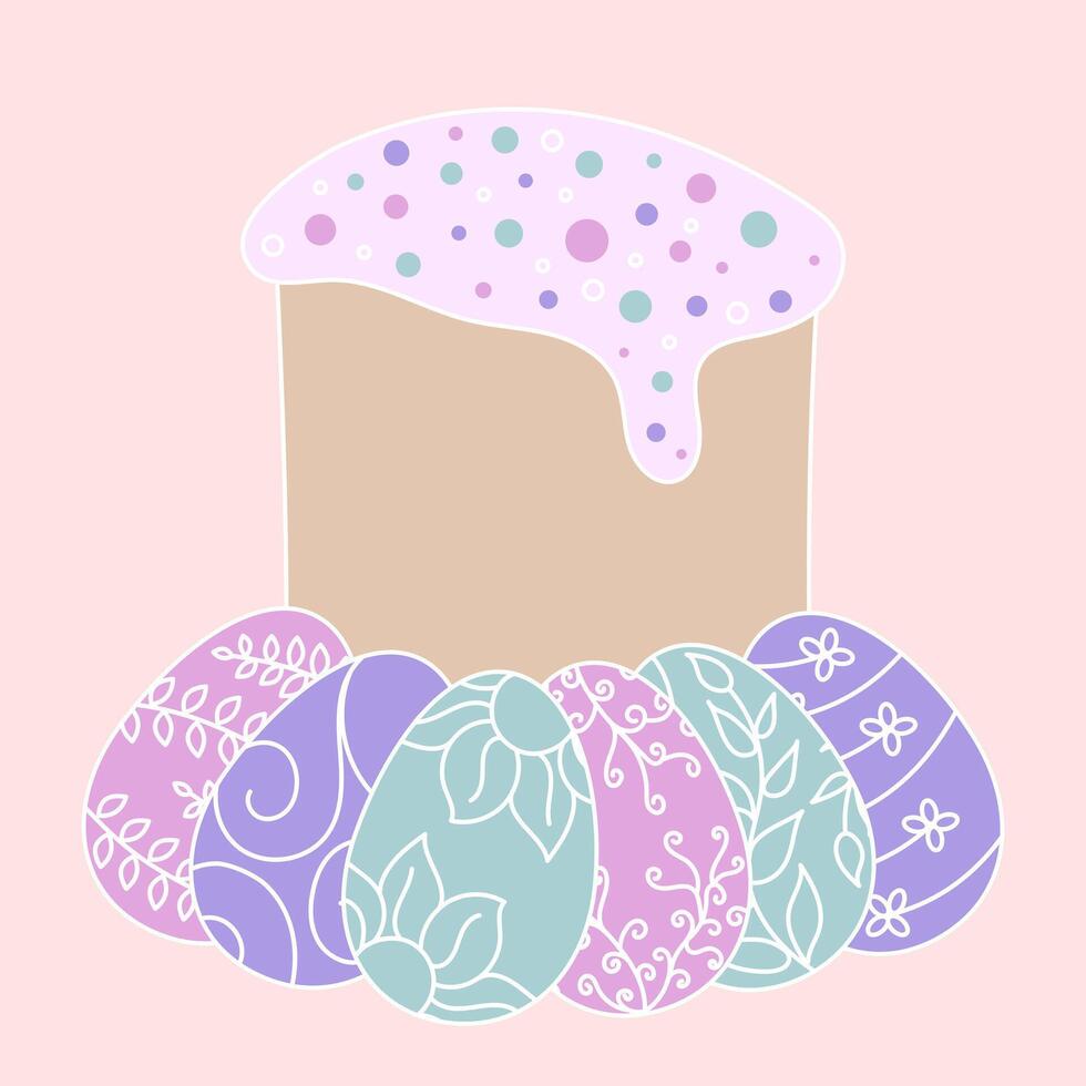 Easter eggs and Easter cake. Happy Easter. Vector illustration