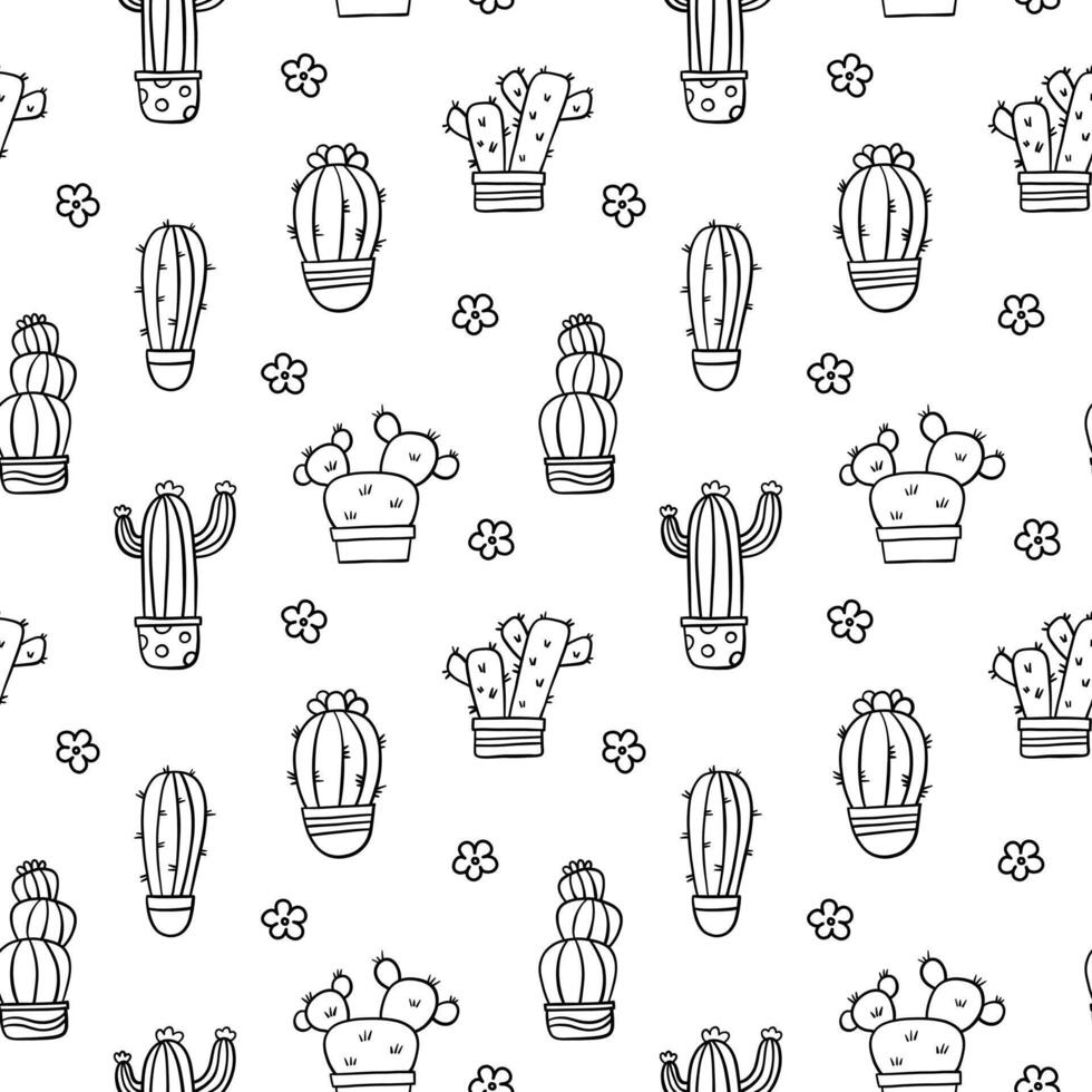 Cactus seamless pattern doodle vector