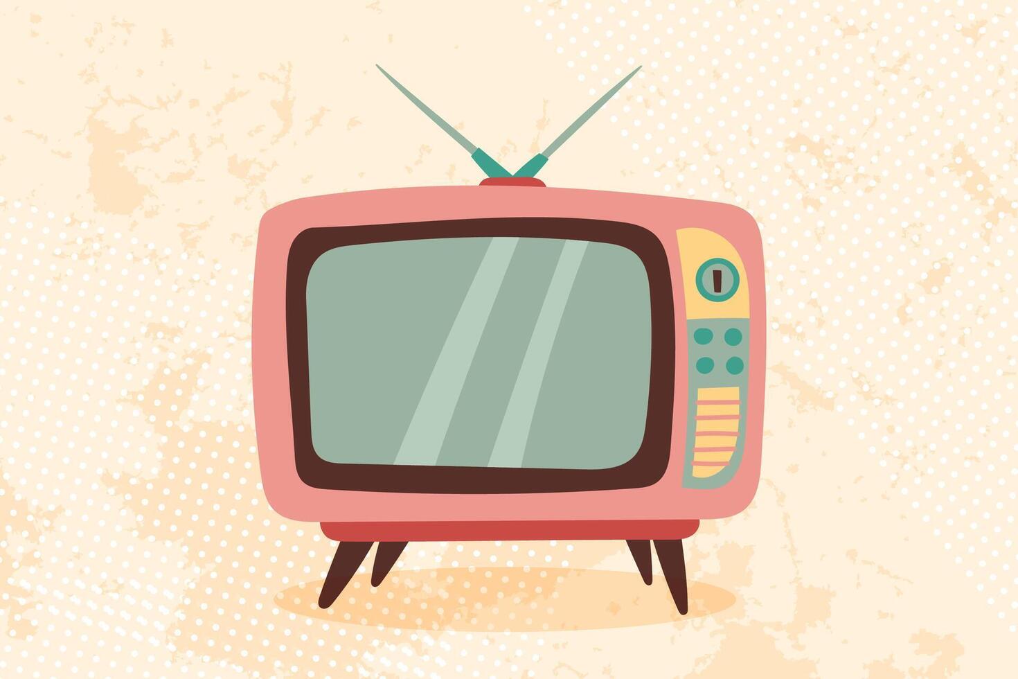 Vintage television set in retro style. Vector flat hand drawn illustration.