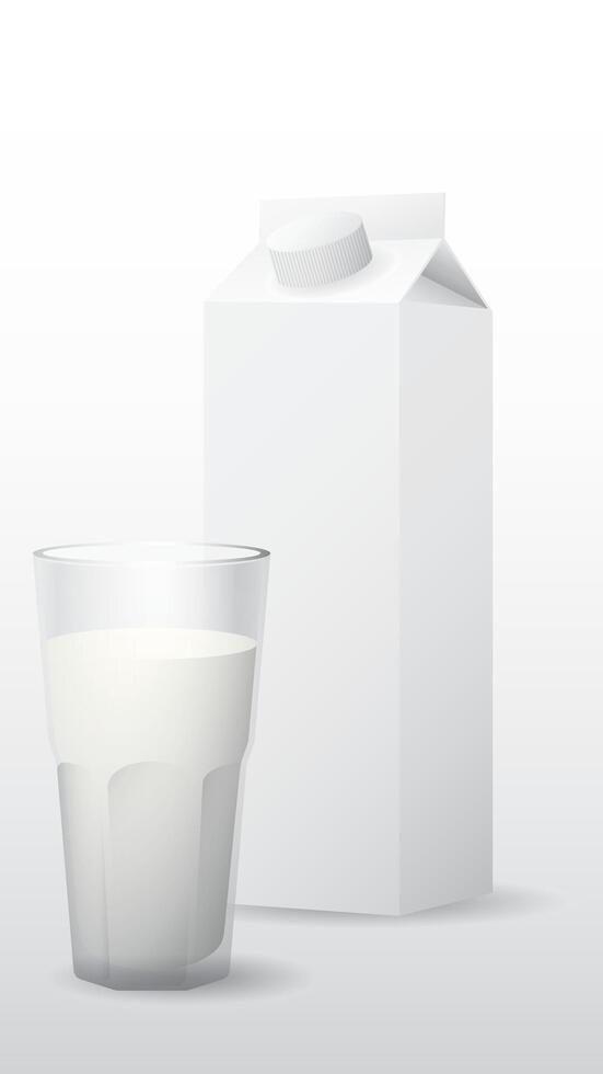 un vaso de Leche con Leche paquete aislado en blanco antecedentes. lechería producto concepto vector ilustración vertical forma tener blanco espacio.