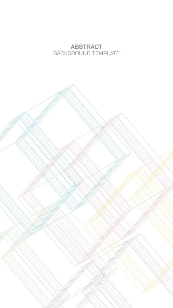 Abstract 1970's style colorful 3D outline square box on white background vertical shape have blank space. vector