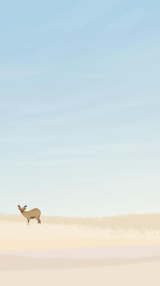 Young deer in countryside fields landscape in autumn flat design vector illustration vertical shape have blank space.