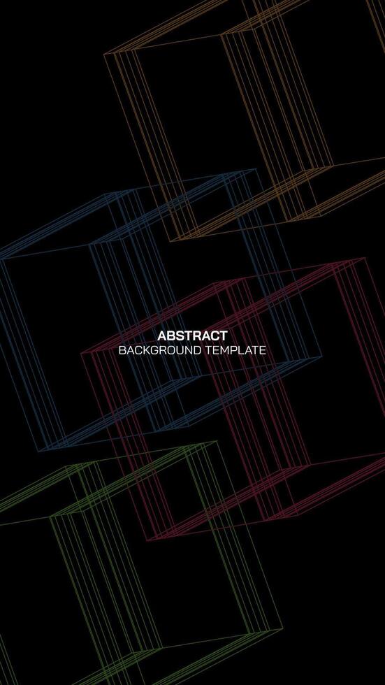 Abstract 1970's style vivid colors 3D square box outline on black background vertical shape. vector