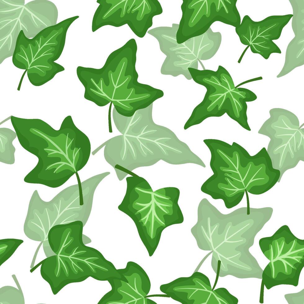 Seamless pattern with of English ivy leaves. Vector green summer repeat pattern