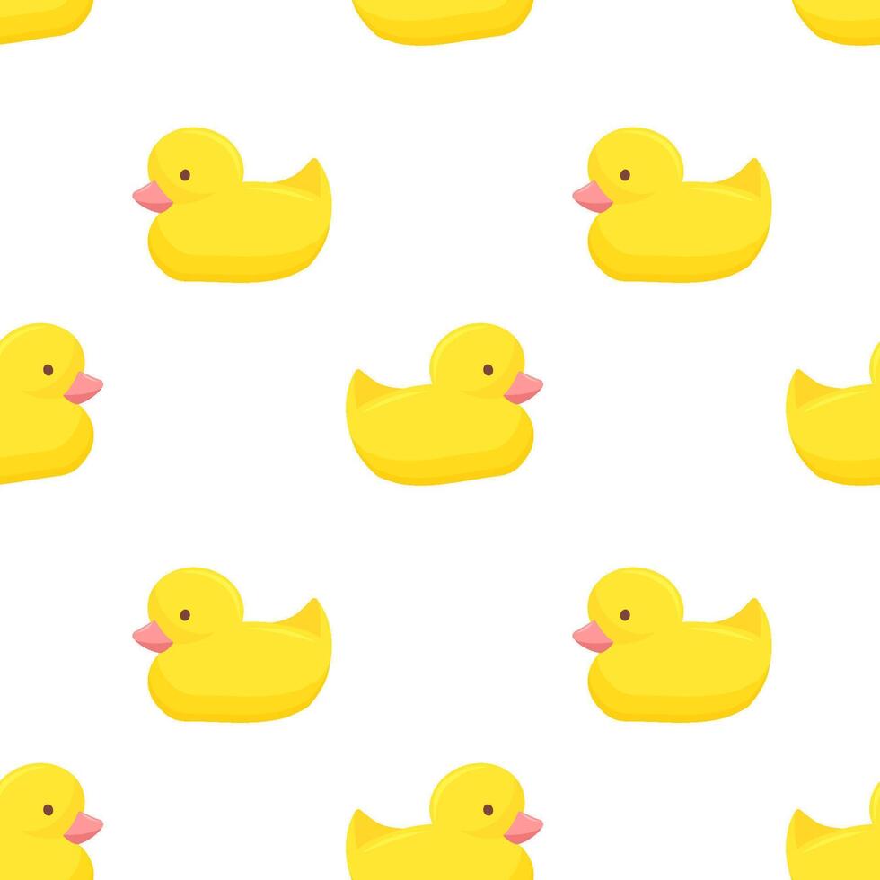 Seamless pattern with cute yellow rubber duck isolated on white background. Vector Bath baby toy in cartoon style