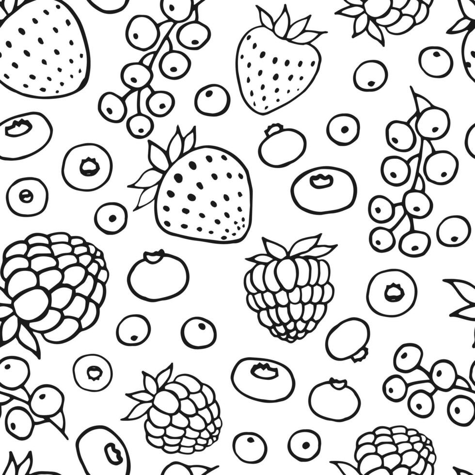 Seamless pattern with berries. Hand drawn vector illustration in outline style.