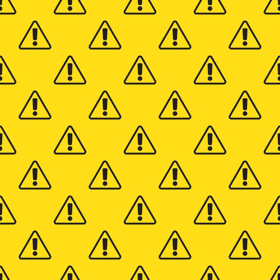 A seamless pattern with triangles with an exclamation mark. Endless pattern on yellow background. vector