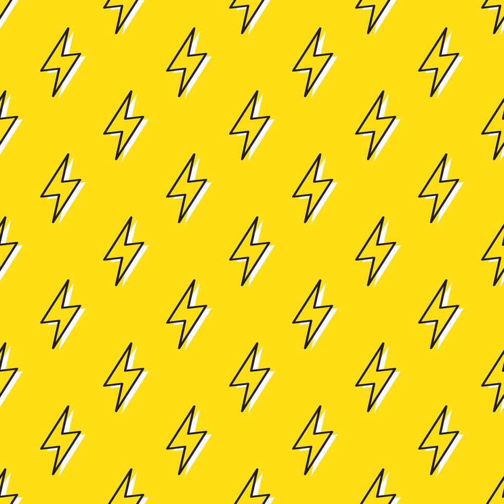 Lightning bolts Seamless Pattern. Yellow and Black repeating background. vector