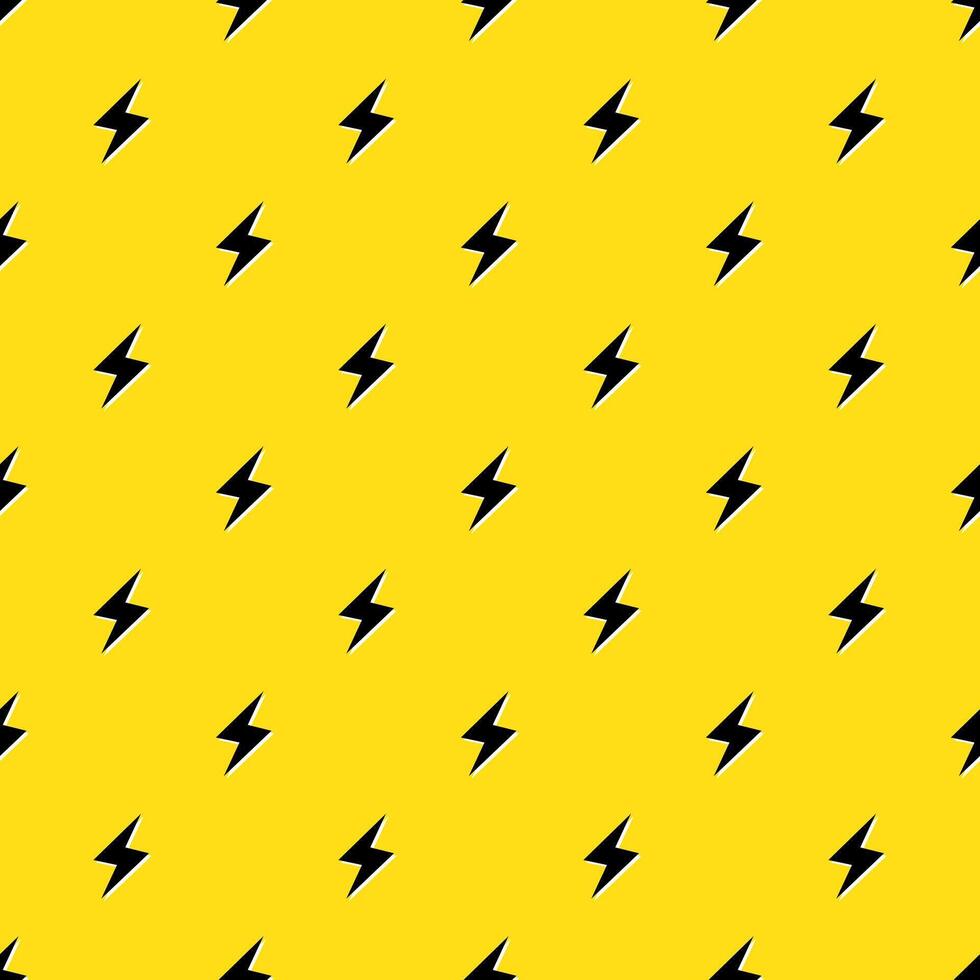 Lightning bolts Seamless Pattern. Yellow and Black repeating background. vector