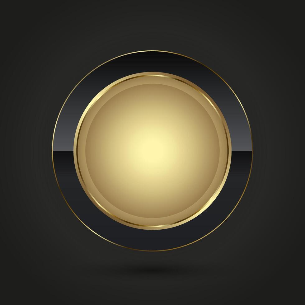 negro lujo circulo botón vector infografía diseño. un dorado negro icono en aislado oscuro degradado fondo, un prima vector ilustración símbolo modelo