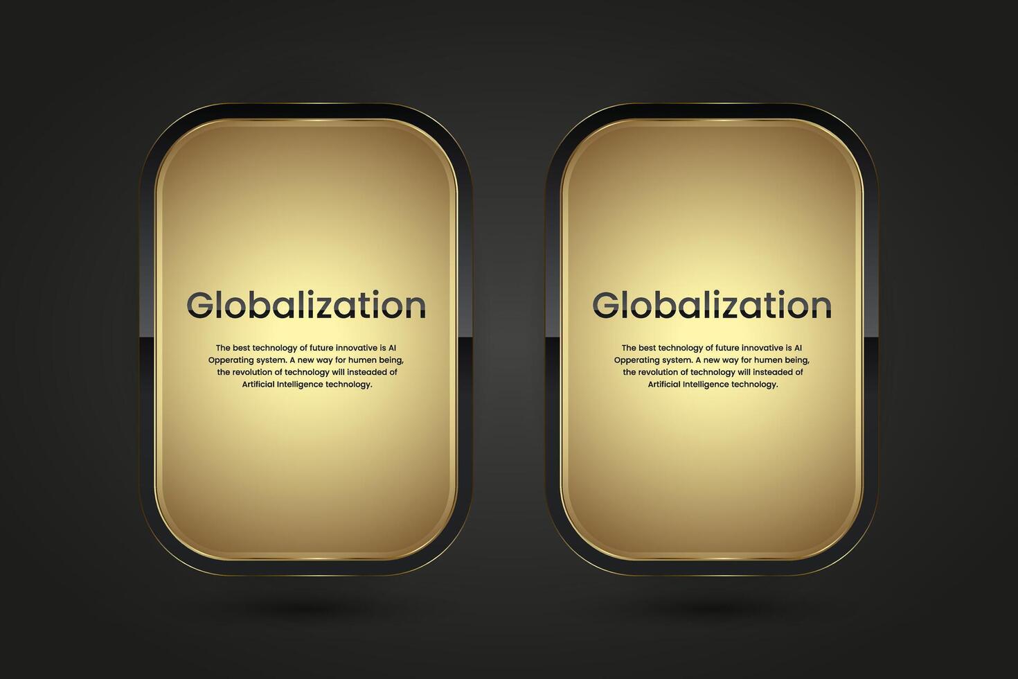 Set of two Black Luxury button infographic vector design. 2 gold and black icon on isolated dark gradient background, a premium Vector illustration template