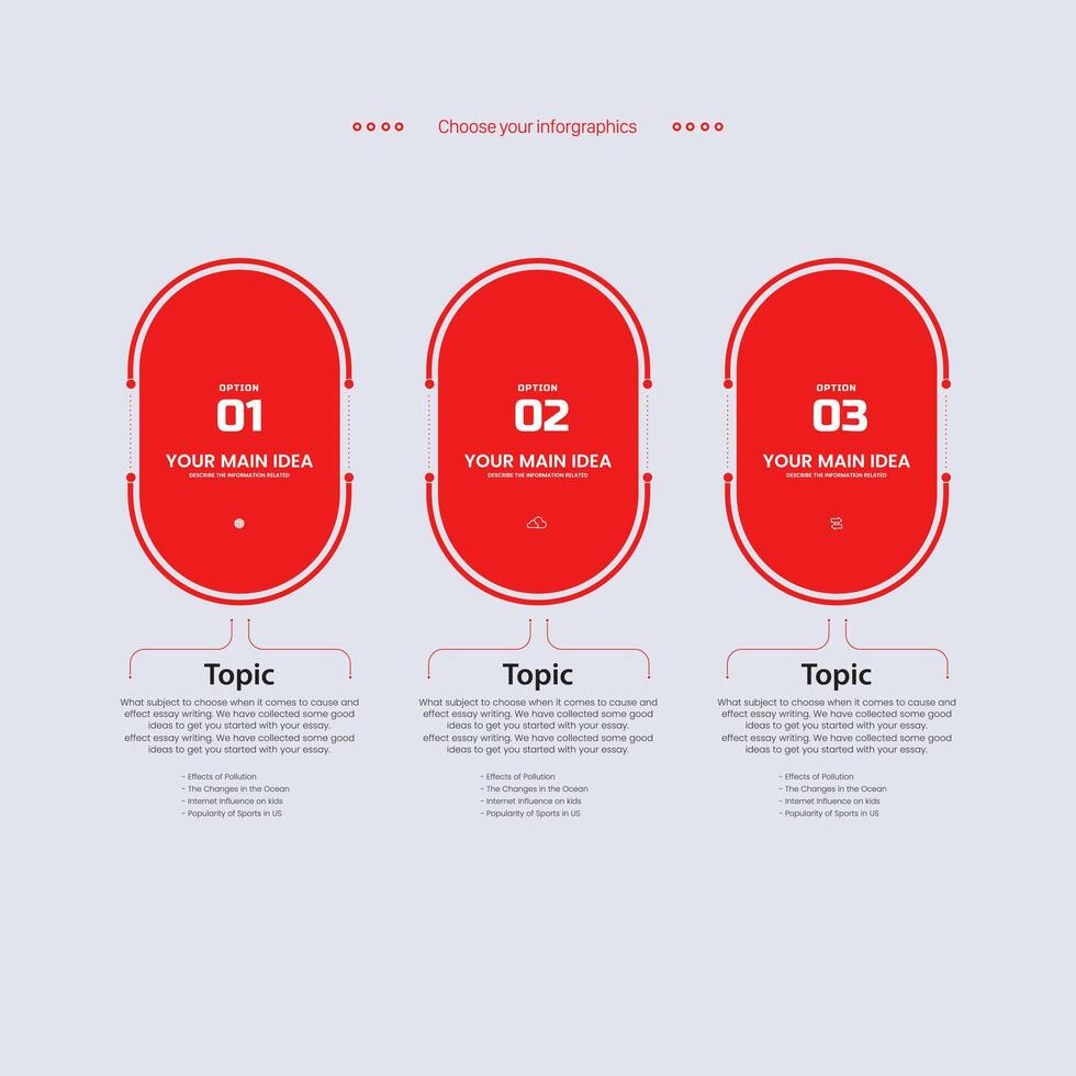 3 rojo opciones de infografía plantillas diseño. Tres rojo infografia estilo, negocio y Finanzas proceso, 3 infografía proceso pasos vector diseño
