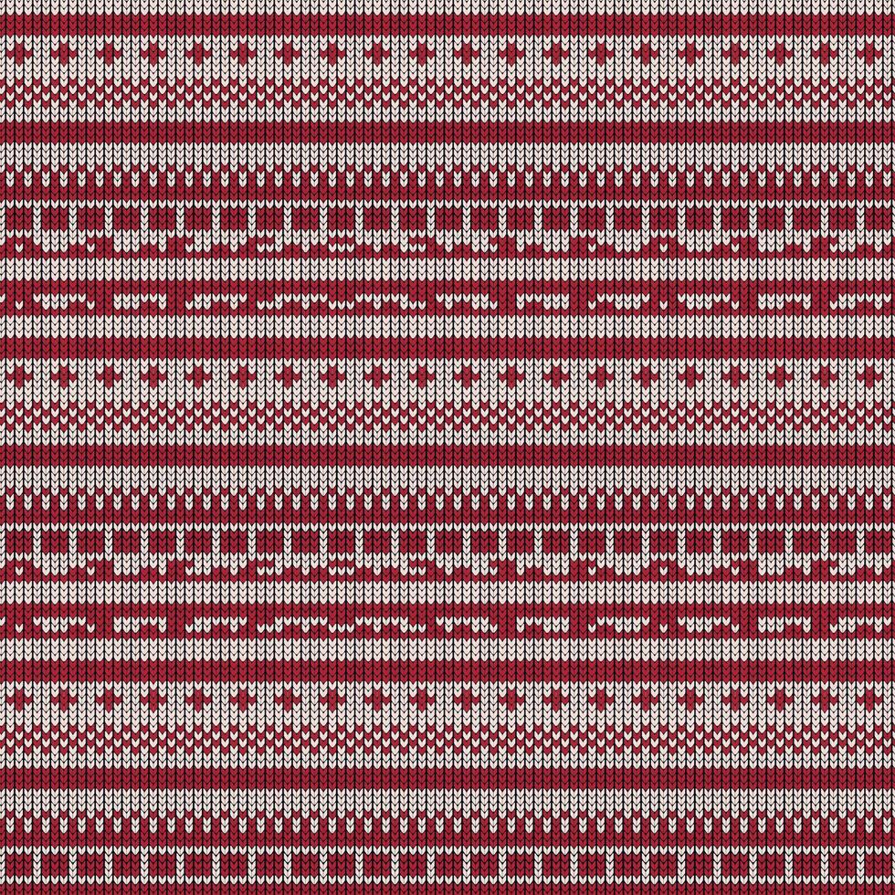 Red and cream color traditional knitted pattern. Festive Sweater Design. Seamless Knitted Pattern vector