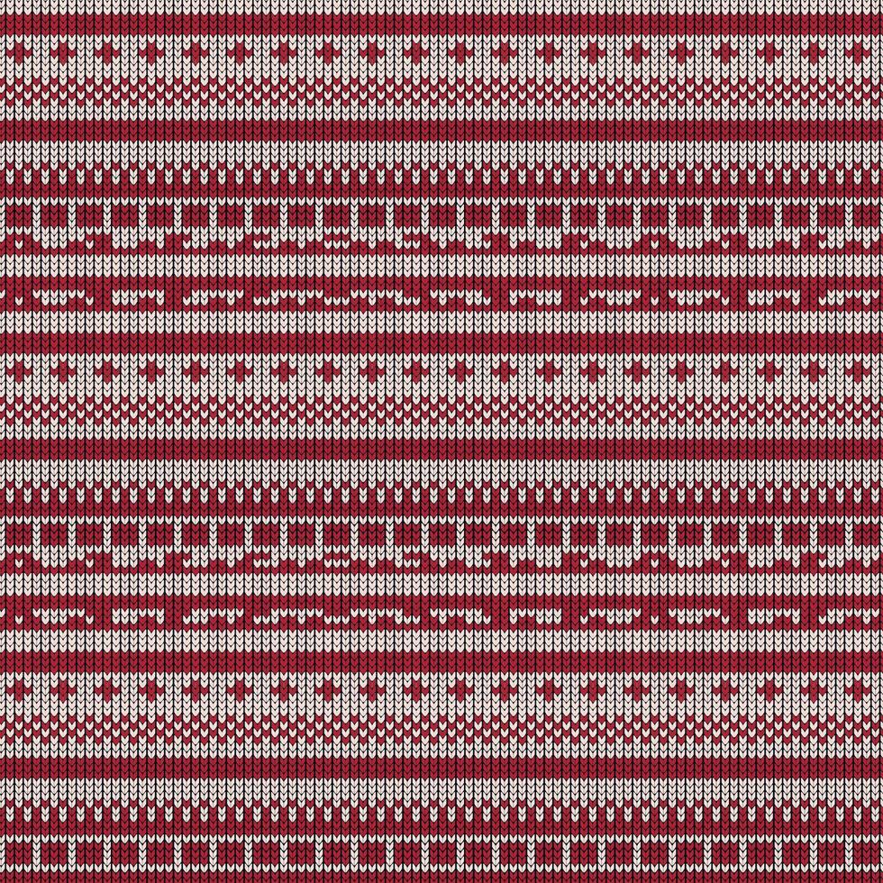 Red and cream color traditional knitted pattern. Festive Sweater Design. Seamless Knitted Pattern vector