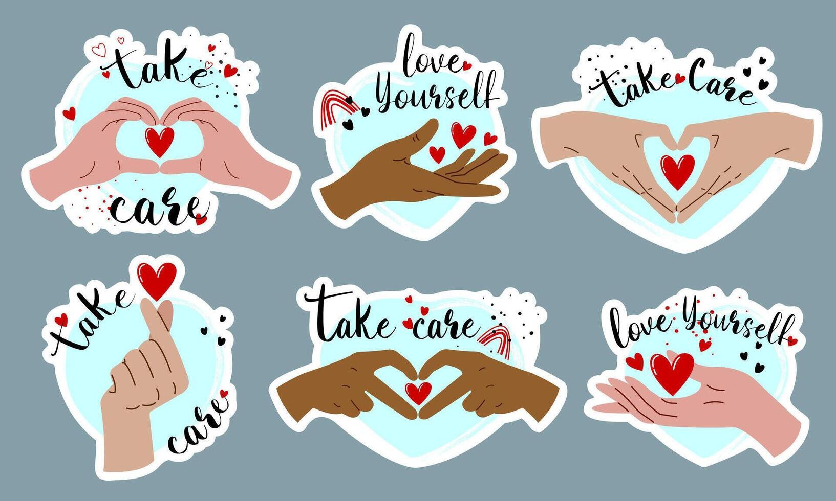 A set of stickers with hand gestures. vector
