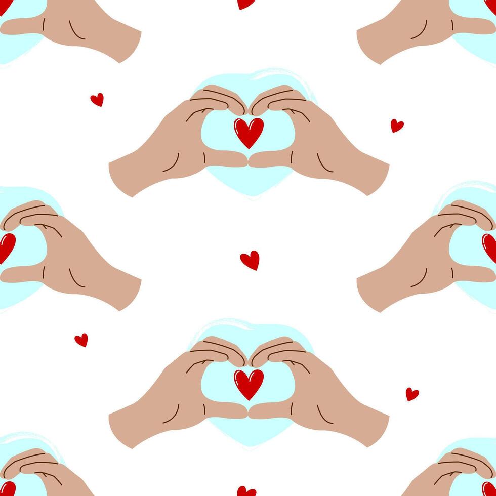 Seamless pattern with a gesture of hands denoting love vector