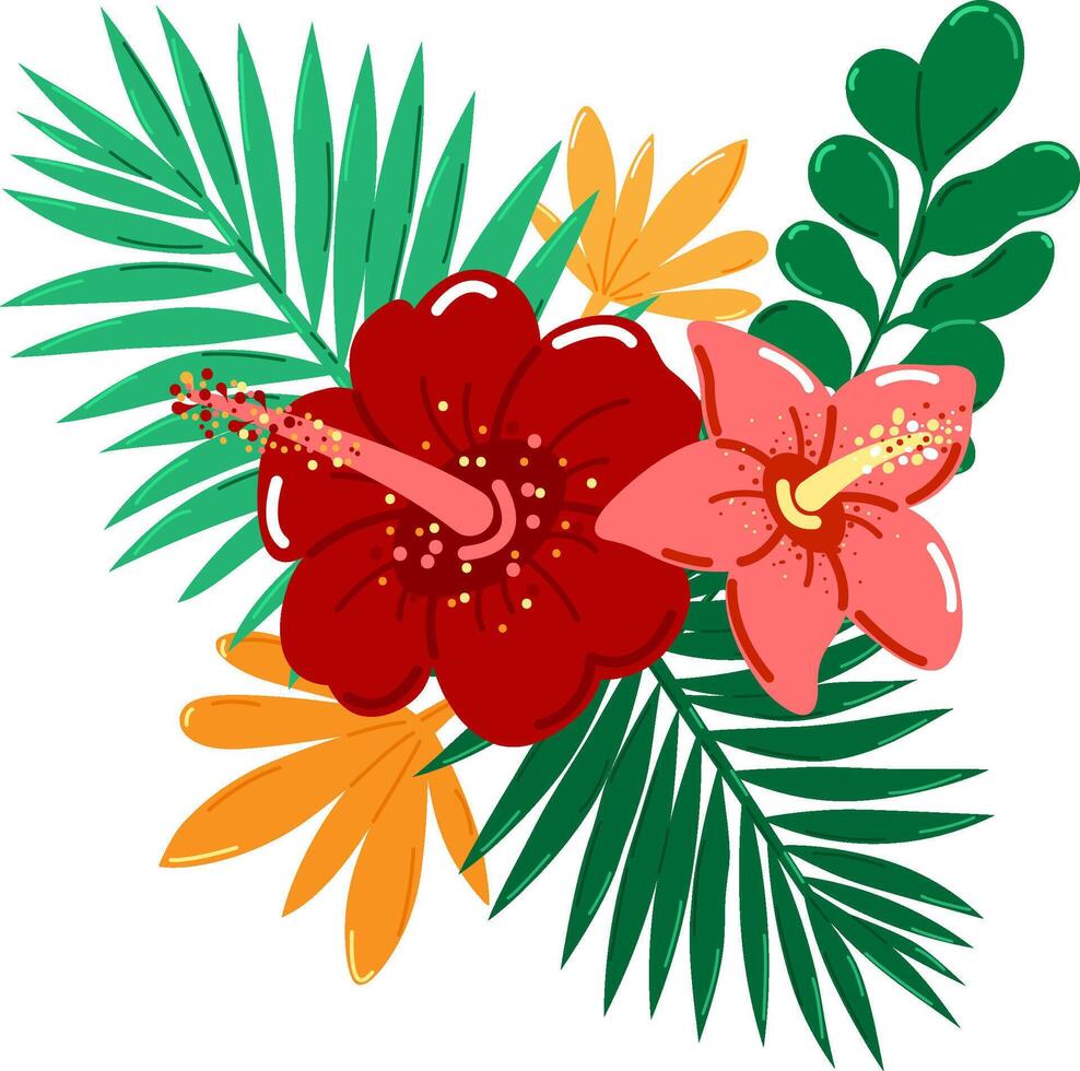 flores y hojas tropicales vector