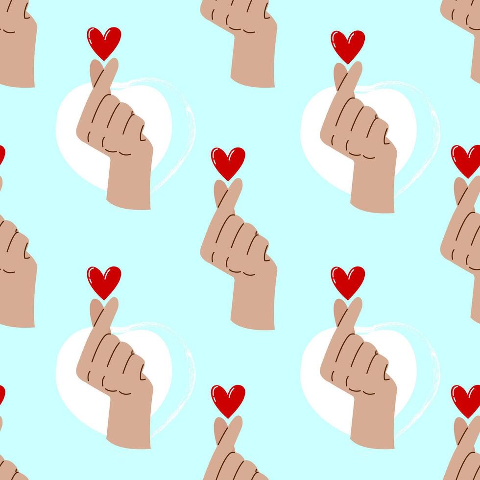 Seamless pattern with a gesture of hands denoting love, care, sympathy. vector