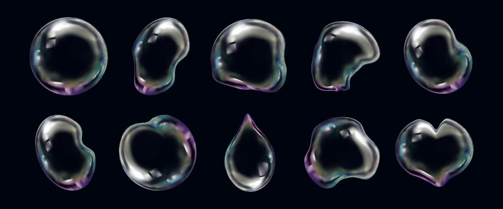 3d transparent liquid bubble set. Vector illustration