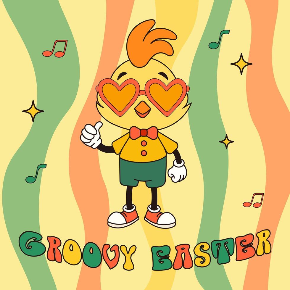 happy groovy easter chicken with glasses hearts vector