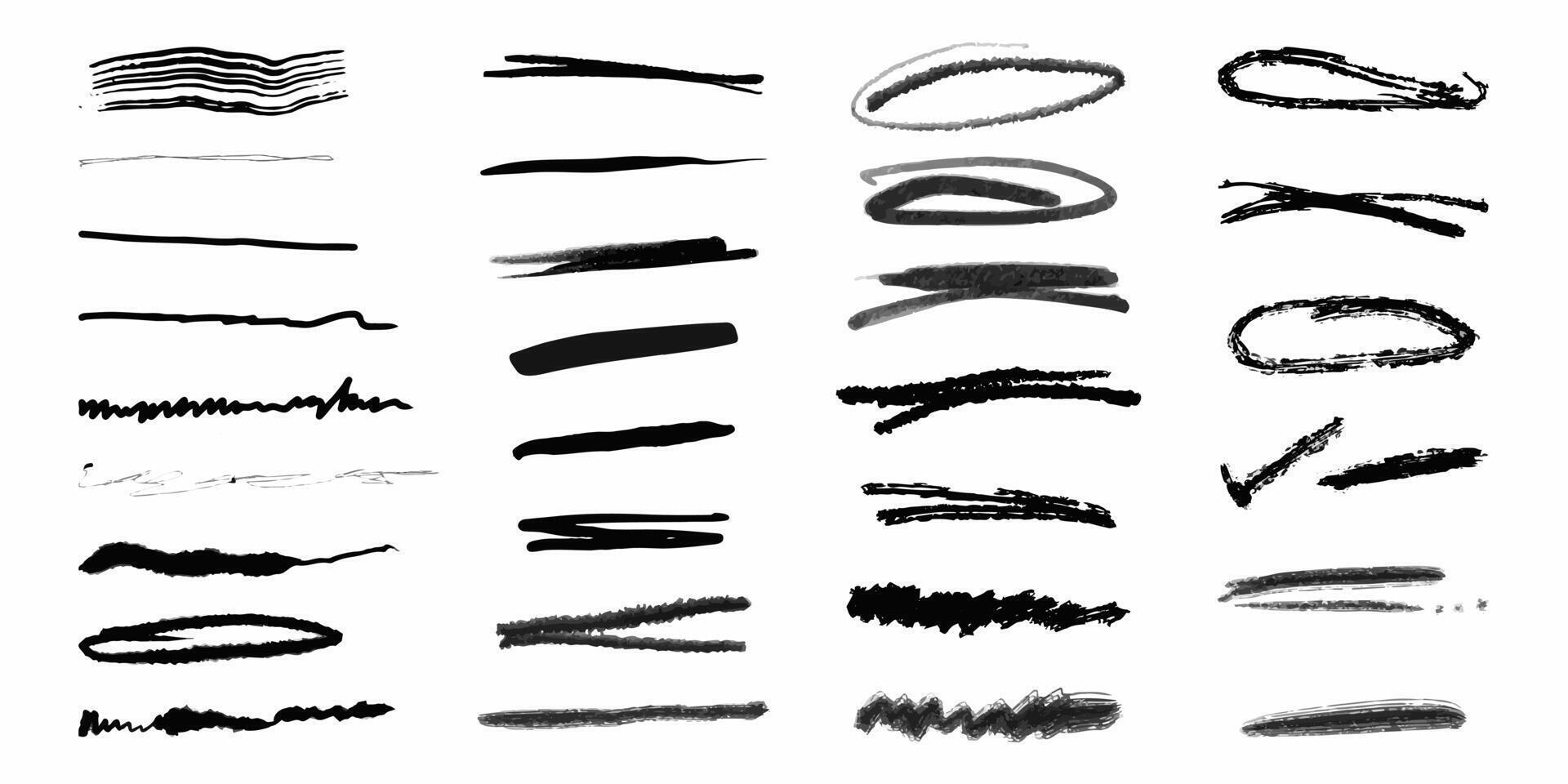 Crayon brush stroke underline set. Grunge creative text decoration. Vector illustration for banner, web site, poster