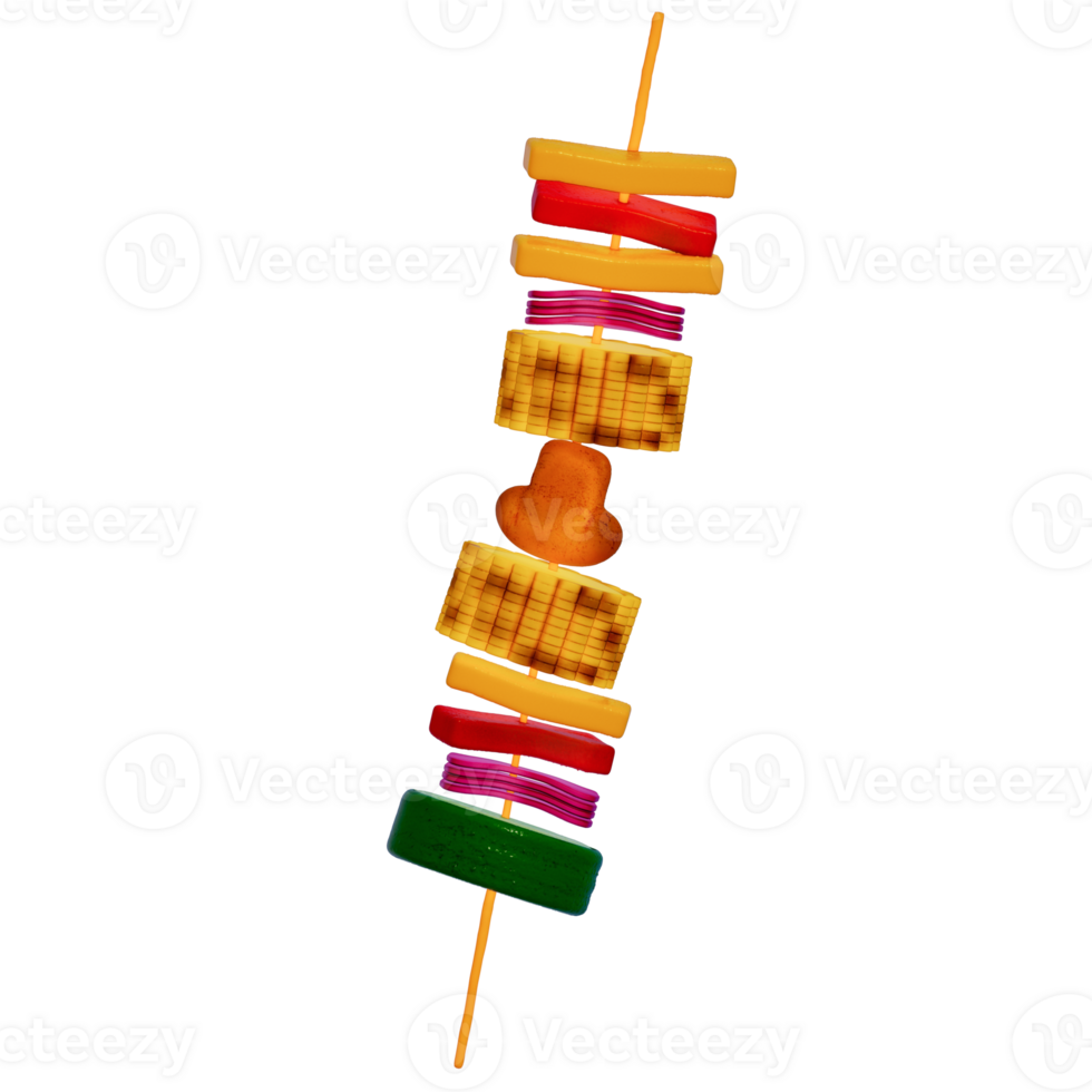 BBQ Grill for camping , vegetables skewer on transparent background , 3D Rendering png