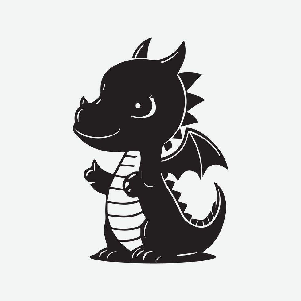 linda pequeño dinosaurio silueta icono en negro color vector modelo