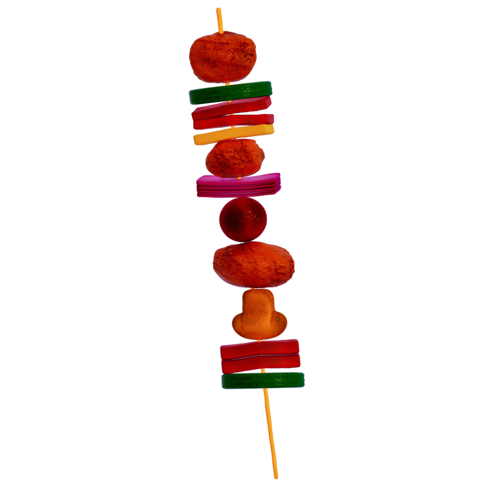 BBQ Grill for camping , vegetables skewer on transparent background , 3D Rendering png