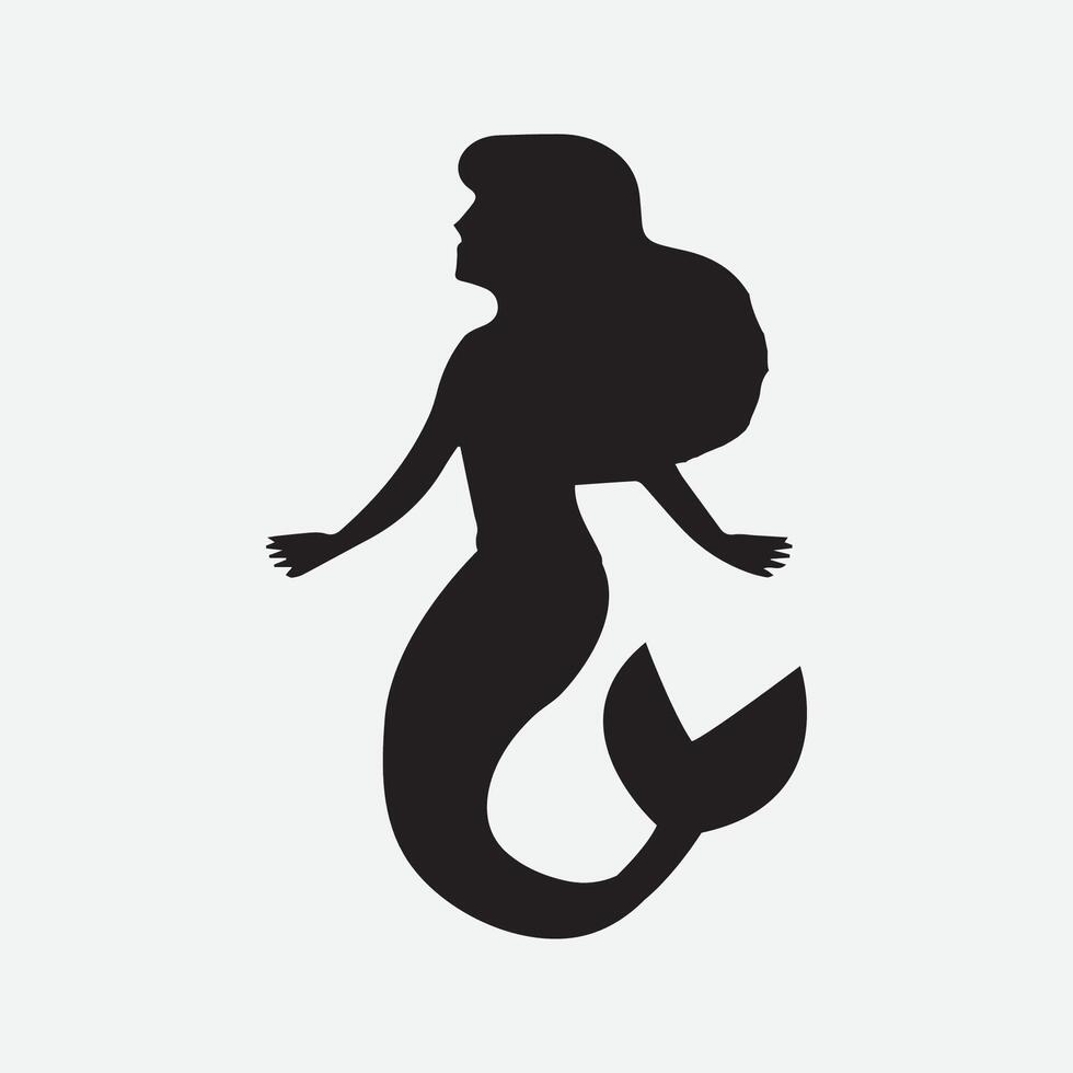 vector ilustración sirena silueta niña con un cola de pescado