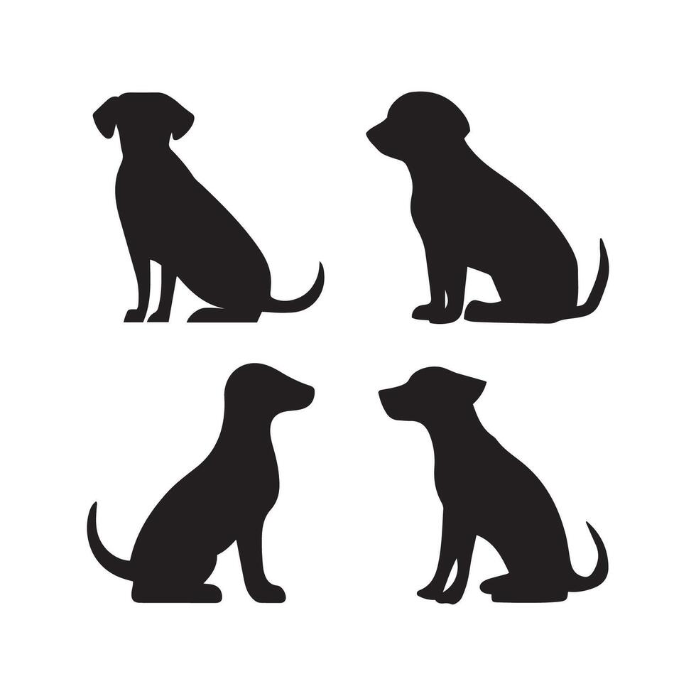 Set of Sitting Dog Silhouette Vector Art Illustration