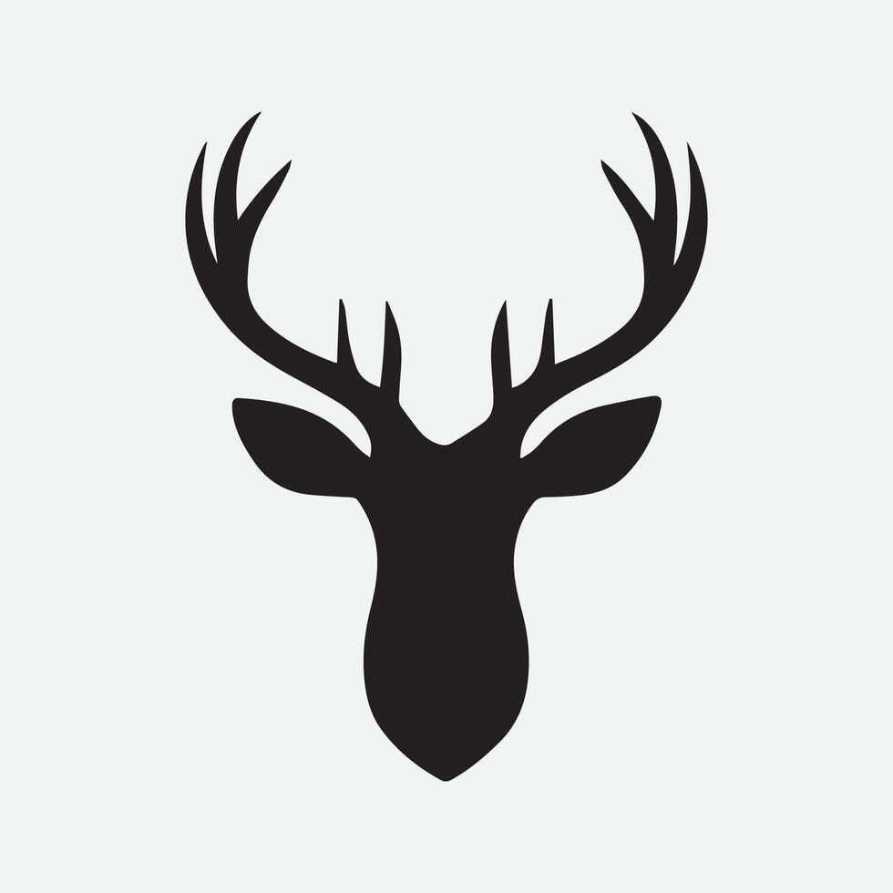 Black vector silhouette of deer head with antlers isolated on white background