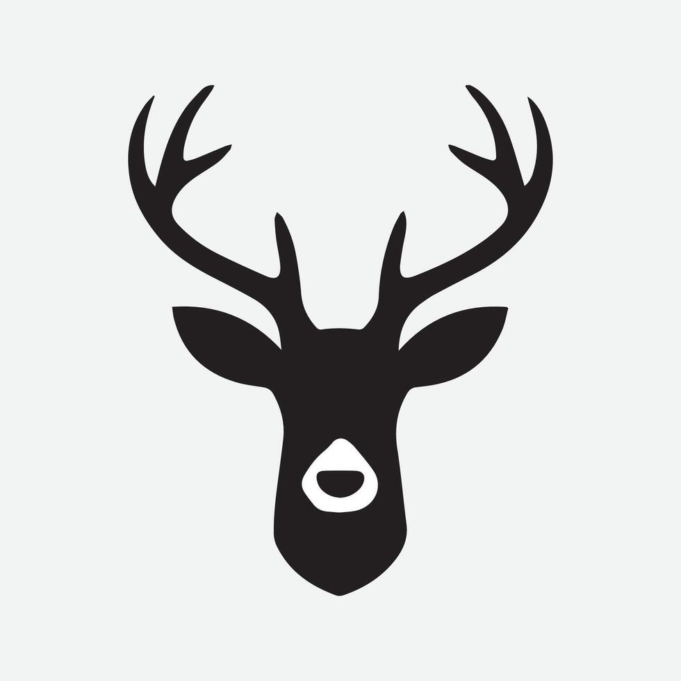 Black vector silhouette of deer head with antlers isolated on white background